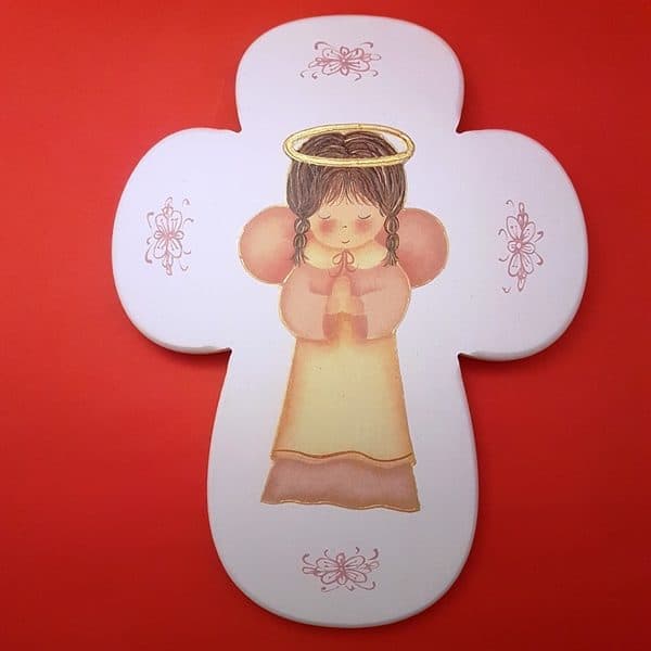 Cruz Angelito infantil rosa, grande