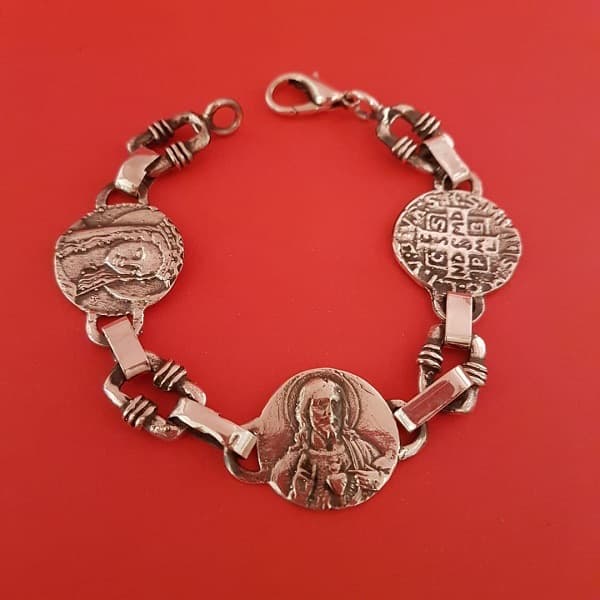 Pulsera tres medallas en Plata Mater con eslabones, 22 mm
