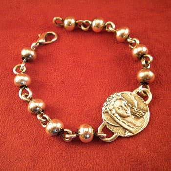 Pulsera decenario María Reina en Plata Mater, centro 22 mm, cuentas de 8 y 6 mm