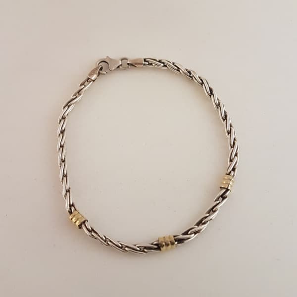 Pulsera mediana en plata 900 con aplicaciones de oro, número 3