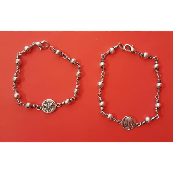 Pulsera decenario de nudo ángel calado en Plata Mater, cuentas de 5 mm