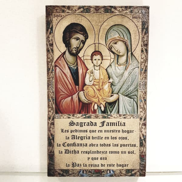 Tabla decoupage craquelada grande Sagrada Familia, 11,5 x 19,5 cm