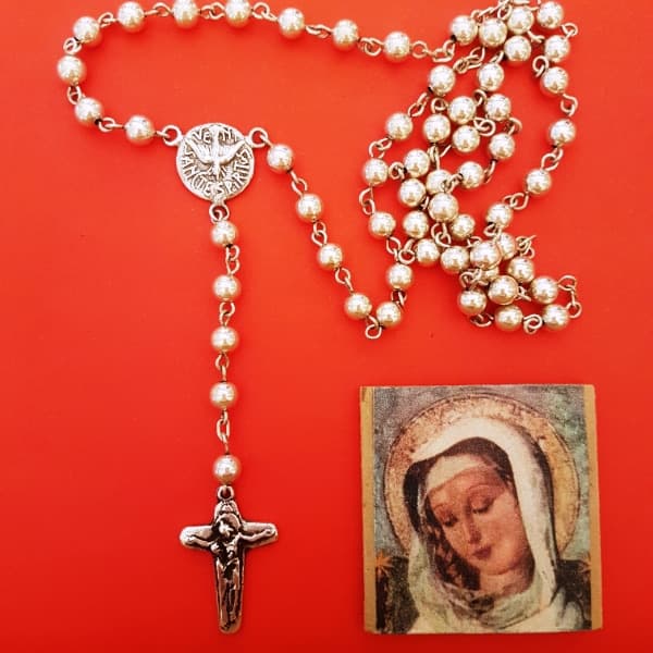 Rosario de mano Espíritu Santo en plata 900, cuentas de 6 mm