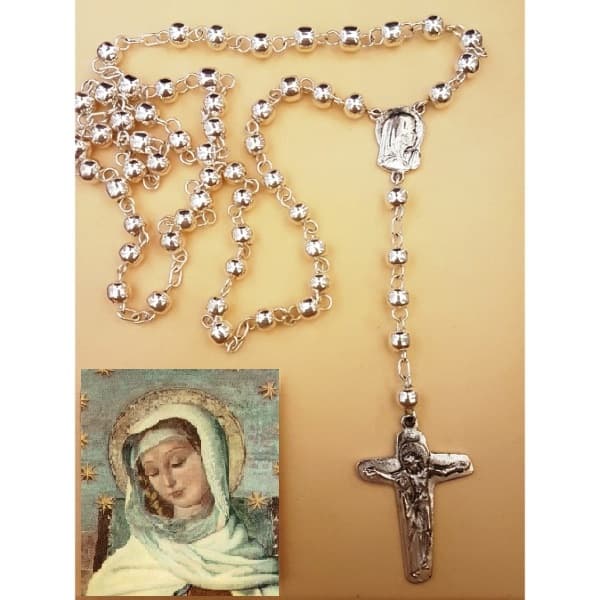 Rosario de mano Virgen Niña en Plata Mater, cuentas de 6 mm
