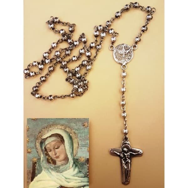 Rosario de mano Espíritu Santo en Plata Mater, cuentas de 5 mm
