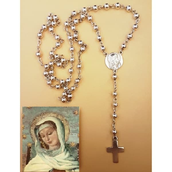 Rosario de mano Virgen Niña en Plata Mater, cuentas de 5 mm