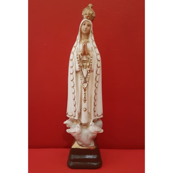 Imagen de la Virgen de Fátima en yeso patinado color, 20 cm
