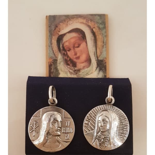 Medalla redonda doble faz Virgen de Guadalupe y Salvador del Mundo, 33 mm