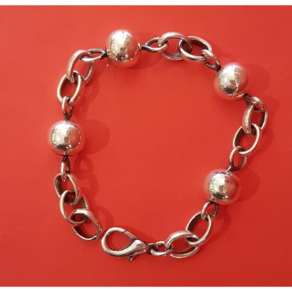 Pulsera de bolitas en Plata Mater, 4 bolitas de 12 mm y eslabones